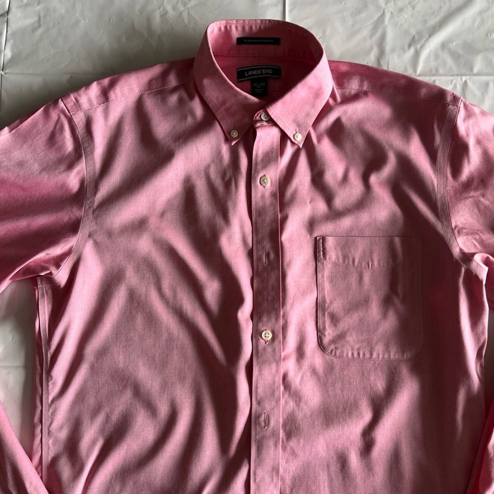 Lands' End Men's Pink Button-Down Shirt